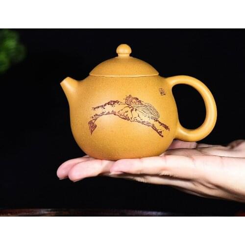 170cc Chinese Yixing Yellow Clay Teapot Handmade Golden DuanNi Clay Dragon Egg Tea Pot with ball filter