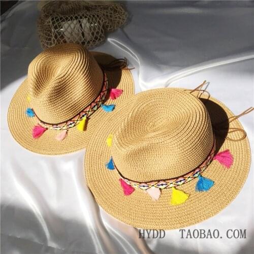 2021 Summer Straw Woven WomenS Ethnic Hat Handmade MenS Sun Hat Cowgirl Tassel Decoration Casual Beach Hat Panama