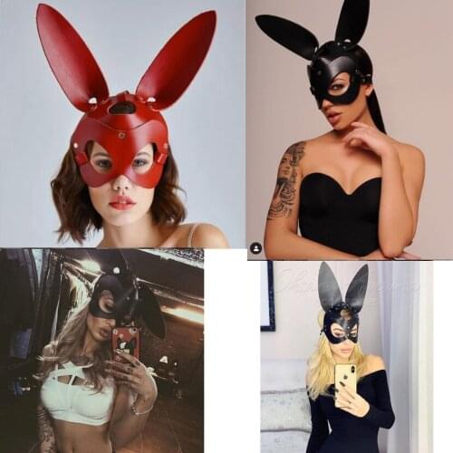 2021 Bunny Girl Cosplay Masks For Halloween New Pu Leather Dress Club Partywear Cute Rabbit Ears Mask Lingerie Masks