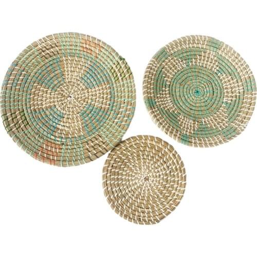 3pcs Hanging Woven Wall Basket Decor Handmade Seagrass Round Decorative Trays Boho Wall Basket Decor for Living Room