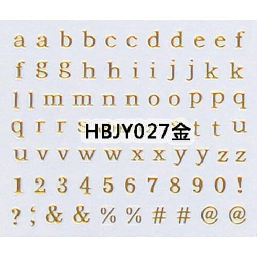50 PCS / LOT SELF-ADHESIVE 3D NAIL TATTOOS STICKER WHITE BLACK GOLD SILVER COLOR ALPHABET LETTER NUMBERS HBJY027-029