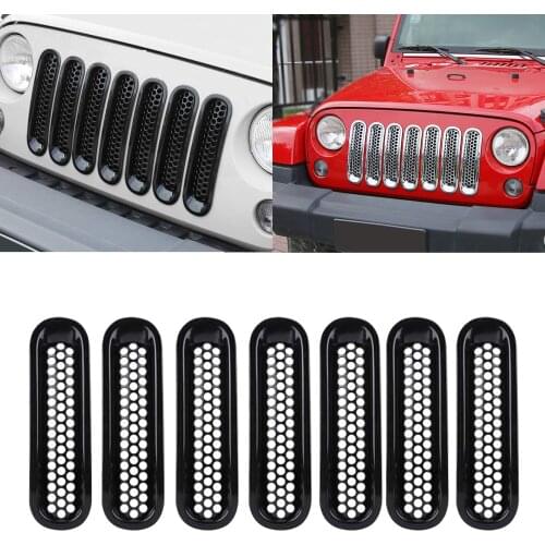 7pcs/Set Car Front Insert Mesh Grille Cover Black Chrome Auto ABS Styling Sticker Trim For Jeep Wrangler JK 2007-2017