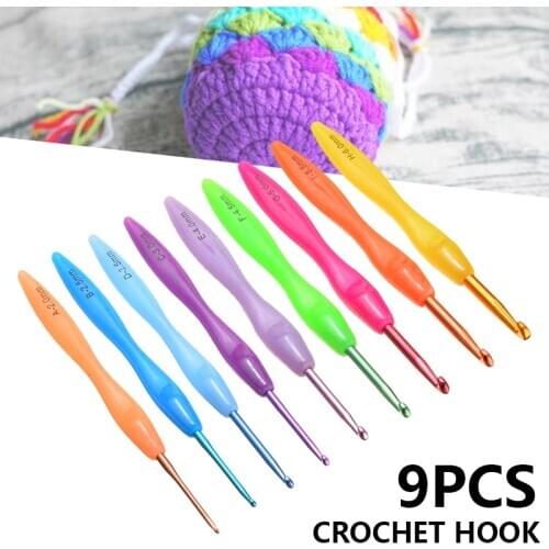 9pcs New Multicolour Crochet Hook Knitting Needles 2.0mm-6.0mm Aluminium Crochet Hooks Kit Smooth Needle with Plastic Handle