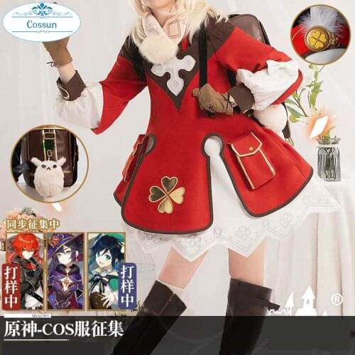 Anime Genshin Impact Klee Red Lolita Dress Lovely Uniform Cosplay Costume Halloween Suit For Women Outfit New 2020