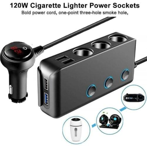 4 USB Port Car Charger USB Charger Voltmeter with 3 Way Car Cigarette Lighter Socket Splitter 120W Power Adapter Charger