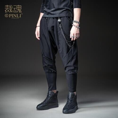 Free shipping New fashion male mens personality Soul 2020 autumn black dark casual pants cropped pants trousers BC203117227