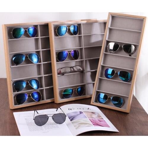 High Grade Modern 7/12/18 Grids Eyeglass Storage Wood Flannel Sunglasses Eye Glasses Storage Case Display Stand Holder Case Wardrobe Organizer Box