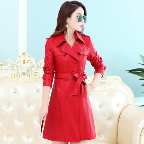 Spring Womens Faux Jacket and Autumn Coat Women Long Red Leather Jackets 2020 Jaqueta Feminina Couro KJ620