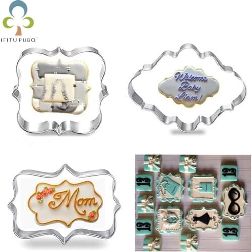 2019 New 3Pcs Plaque Cutter Cookies Frame Cake Oval Square Rectangle Fancy Stainless Steel Cookie Cutter Mold Baking tools GYH