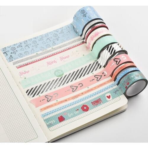 Kinbor 10pcs/set Washi Tape Set Diy Masking Tape Cute Stickers School Suppliers Stationery Gift Decorative Tape