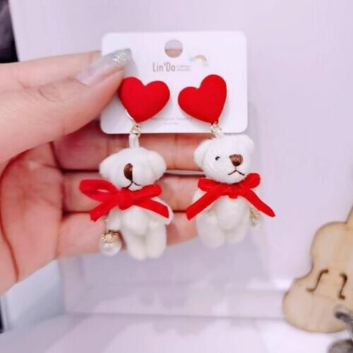 Classic Design Cute Bear Panda Bunny Drop Earrings for Women Girls Fashion Exaggerated Love Plush Earrings Wholesale Party Jewel