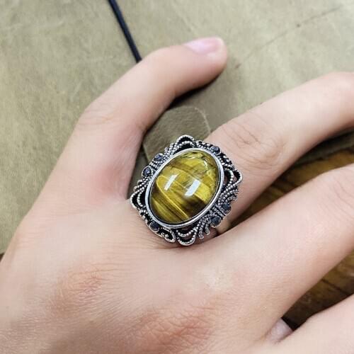 Wbmqda Boho Natural Stone Ring Tibetan Silver Beach Party Indian Bride Ring Wedding Jewelry Wholesale