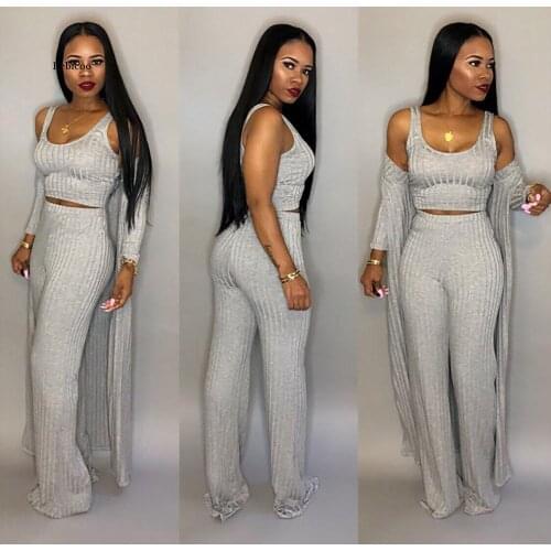 Large size 3xl 3 piece set women winter long sleeve three pieces sets for female long coat pants tops womens suits 3 piece set