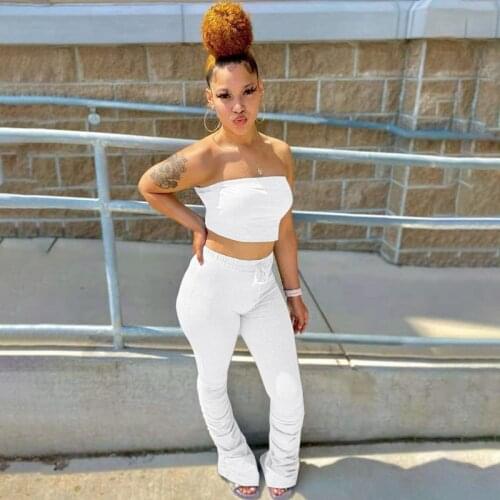 Summer Clothes Two Piece Set Women Sleeveless Sexy Crop Top+ Stacked Flared Pants Sets Club Outfit Lounge Streetwear Wholesale