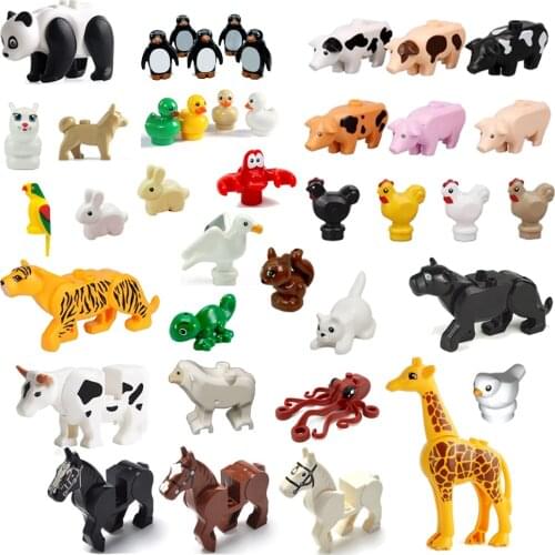 Mini Animals Building Blocks Farm Wild Animal Penguin Sheep Bird Pig Cat Construction Bricks Compatible City MOC Toys for Kids