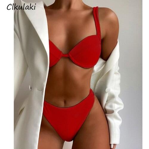 High Waist Bikinis Swimsuit Women Solid Color High Leg Swimwear 2021 Summer Female Beach Wear Bathing Suits Swimming Bikini set