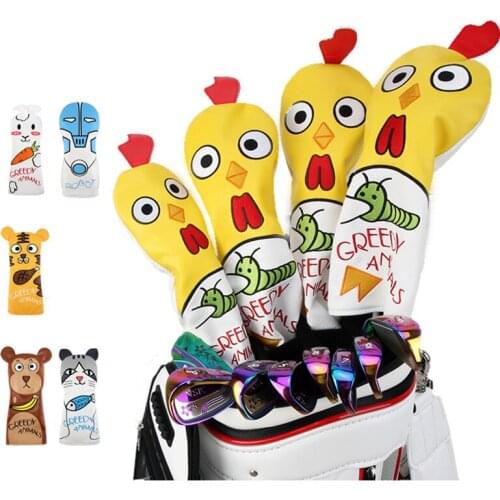 4pcs Golf Club Head Covers Set PU Wood Pole #1 #3 #5 UT Cartoon Adjustable Waterproof Accessories Protector Gift