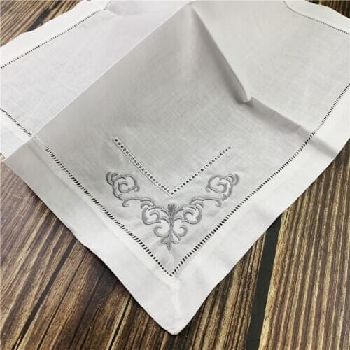 Set of 12 Napkins white Hemstitched linen Table Napkin Color Embroidered 18x18-inch