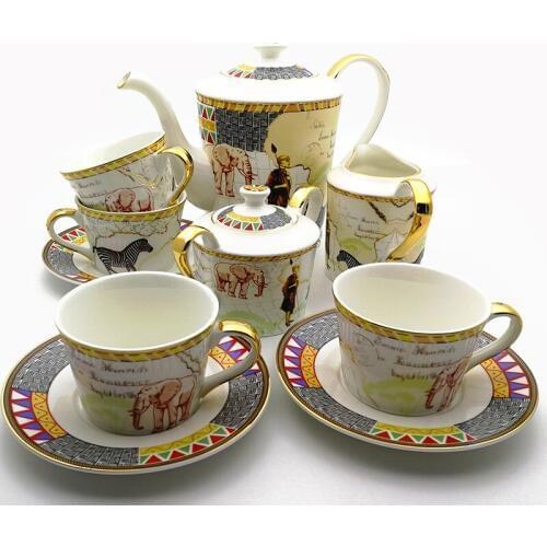 Coffee Mug Set Vajilla Bone China Cup And Saucer Dinnerware Set Map Of Africa Animal Cutlery Black Green Cup Steak Tray Full Set