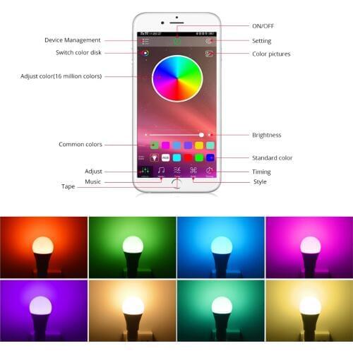 Neon LED RGB RGBW Light Bulb lighting for sign Bluetooth 4.0 E27 Smart Bulb Magic Home Lighting AC85-265V LED Lamp with Remote