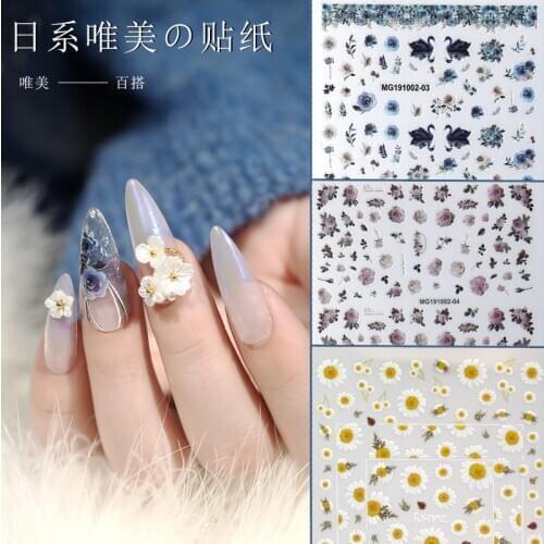 Newest WG1002-03 flower pattern 3d nail sticker Japan style nail decal back glue DIY decorations tips
