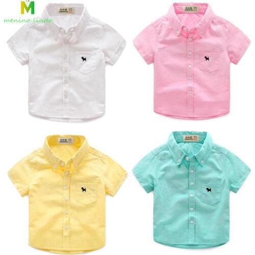 Boys clothes 1-9T children summer short sleeve cotton shirt kids solid fahion cartoon blouses baby outwear baby jacket clothing
