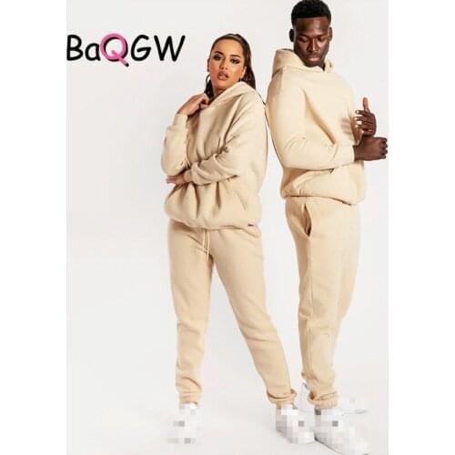 BAQGW Autumn Winter Women Tracksuit 2 Pieces Sets Oversize Hoodies Sweatshirt And Jogging Pants Suits Solid Sport Suit Ladies