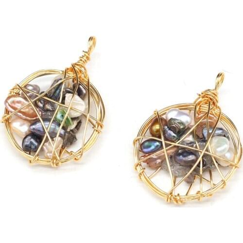 Natural Freshwater Pearl Pendant Copper Wire Winding Pearls Charms Pendant for Women Jewelry Making DIY Necklace Earring 30x40mm