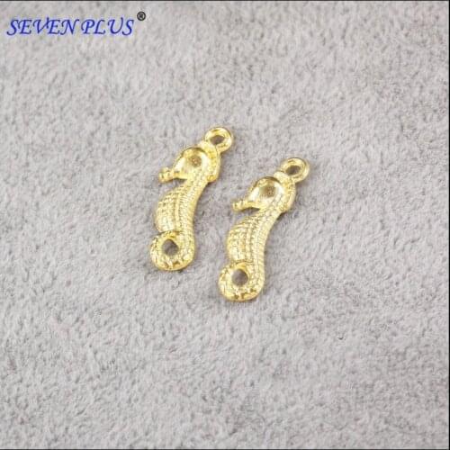 High Quality 10 Pieces/Lot 23mm*8mm Gold Color Animals Seahorse Charms