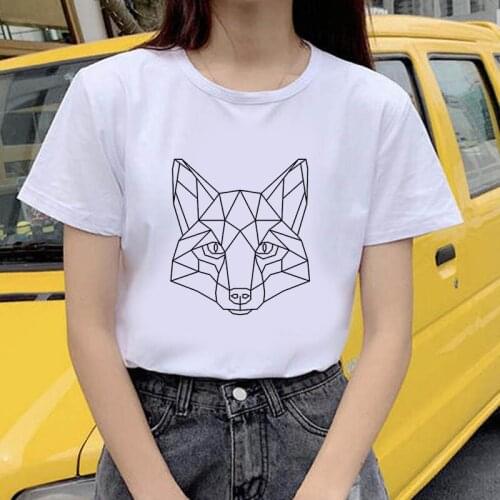 Casual Funny t shirt Geometric fox Print Women tshirt Gift Lady Yong Girl Top Tee Harajuku T Shirt Korean Tops Kawaii Streetwear