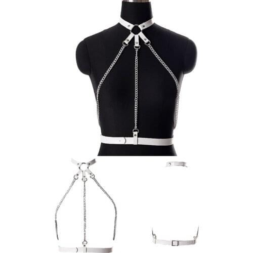 Body Harness Belt Tops Metal Chain Accessories Bondage Adjust Waist Suspender Belt BDSM Leather Lingerie Garter Festival Rave
