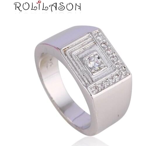 ROLILASON Square Shape silver color Crystal Zircon Ring Stylish Anniversary Gift Lady Ring JR2109