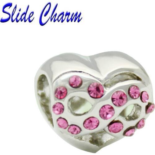 Romantic Valentines gift pink rhinestones 8 words love heart charm beads for womens fashion DIY Fit Pandora bracelet necklace