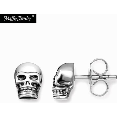 Silver Skull Stud Earrings,Europe Style Muffiy Rebel Good Jewerly For Women,2019 Gift In 925 Sterling Silver,Super Deals