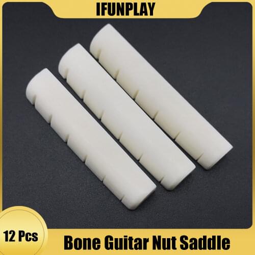 12pcs Guitar Replacement Bone Guitar Bridge Saddle Nut Slotted for Acoustic Guitar Stringed Folk Guitar Instruments Accessories