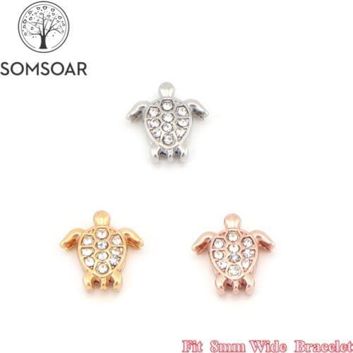 Somsoar Jewelry Lovely sea turtle Slide Charms fit 8mm Wide Leather Wrap Bracelet Mesh Bracelet fit Toddler/Women/man 10pcs/lot