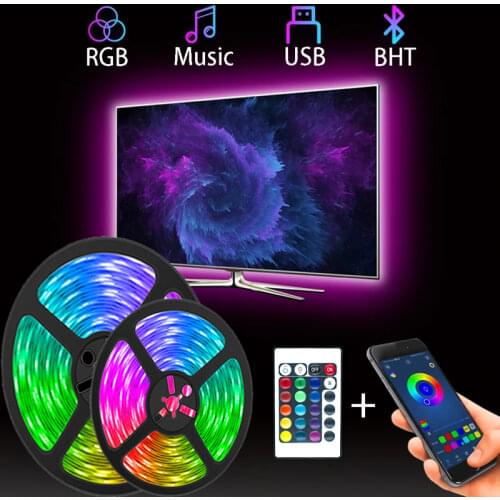 LED Strip Lights Bluetooth--compatible Flexible Lamp Tape Diode 5050 DC5V Desk Screen TV Background Wall Room Lighting USB Cable