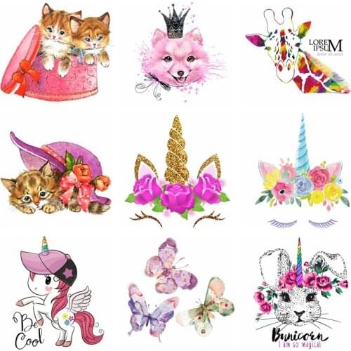 Cartoon Animal Patch Unicorn Thermal Sticker On Clothes Patches For T-Shirt Iron On Thermal Transfer For Clothing Stripes Decor