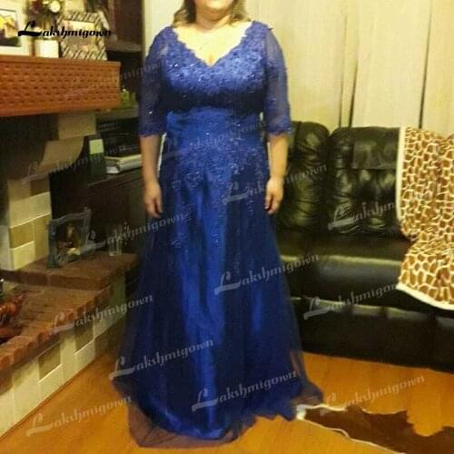 A-Line V-neck Beading Half Sleeve with Applique Floor-Length Tulle Mother Of The Bride Dresses for Weddings robe de soirée femme