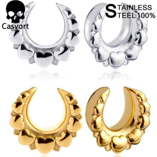 Casvort 2 PCS New Saddle Silver Colour Ear Tunnels Plugs Stretchers Ear Gauges Body Stainless Steel Piercing Jewelry Stretched