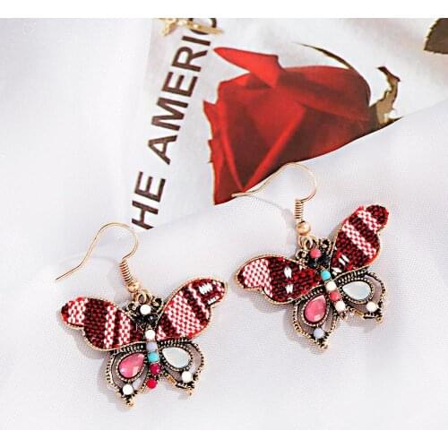 Bohemian Style Vintage Pendant Earrings Butterfly Alloy Pendant Natural Stone Inlaid Earrings 2020 gypsy jewelry birthday gift