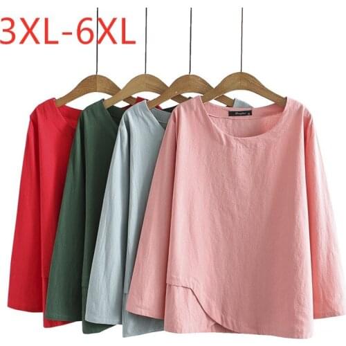 New 2021 Ladies Spring Autumn Plus Size Tops For Women Large Blouse Long Sleeve Loose Cotton Pink Blue Shirt 3XL 4XL 5XL 6XL