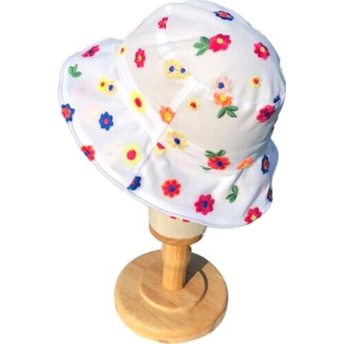 Women Summer Thin Lace Bucket Hat Sweet Colorful Flower Embroidery Fisherman Cap 28GD