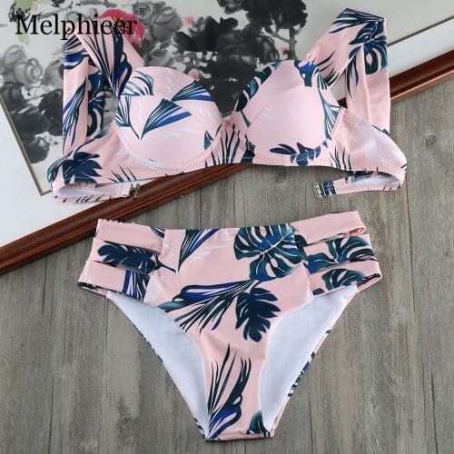 2018 Plus Size Support Swimsuit Bathing Suit Women Sexy Push Up Bikinis Beach Bodysuit Swimwear Print Underwire Bikini Set XL