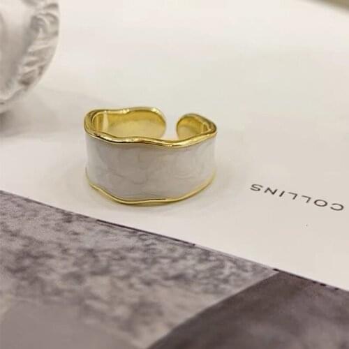 Origin Summer Minimalist White Enamel Ring for Women Girls Statement Irregular Open Adjustable Metal Index Finger Ring Jewelry