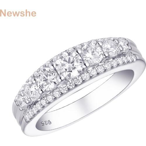 Newshe Solid 925 Sterling Silver Wedding Engagement Ring 1.2Ct Round Cut AAAAA CZ Eternity Band Jewelry Gift For Women 1R0010