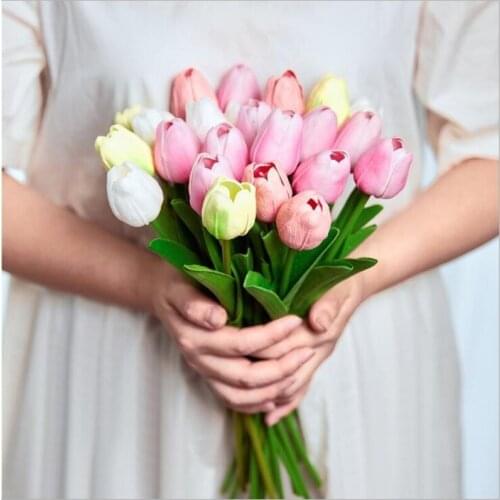 1PCS Tulip Artificial Flower Real Touch Fake Tulips Flower Bouquet For Wedding Decoration Simulation Flowers Home Garden Decor