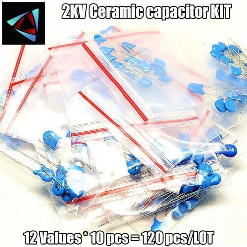 DIY KIT 120pcs=12value*10pcs 2KV Ceramic capacitor KIT 2KV 22P 47P 100P 150P 220P 330P 470P 102 222 332 472 103 EACH 10PCS