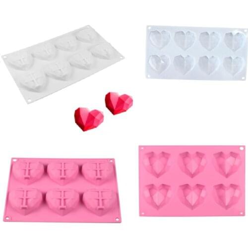 2pcs Silicone Cake Mold of Diamond heart Shape Kitchen Bakeware DIY Desserts Baking Mousse Moulds Pan Tools