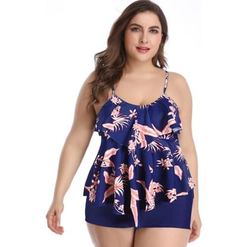 2021 Sexy Tankini Set Women Plus Size Swimwear Two Piece Swimsuit Flower Print Adjustable Bathing Suit Swimdress Beach Wear 3XL